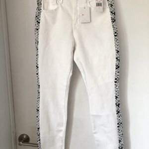 White goods american Jeans with Black & Gray Snake-Print Side Stripe